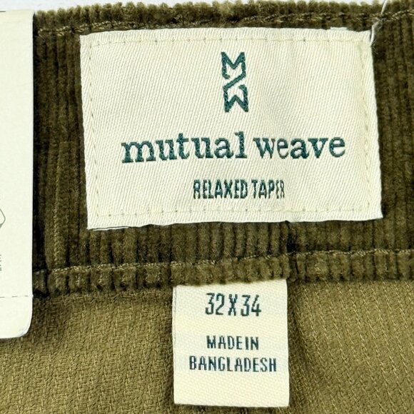 Mutual Weave Men's Olive Corduroy Relaxed Taper Stretch 5-Pocket Pants 32x34 NWT - Picture 6 of 11